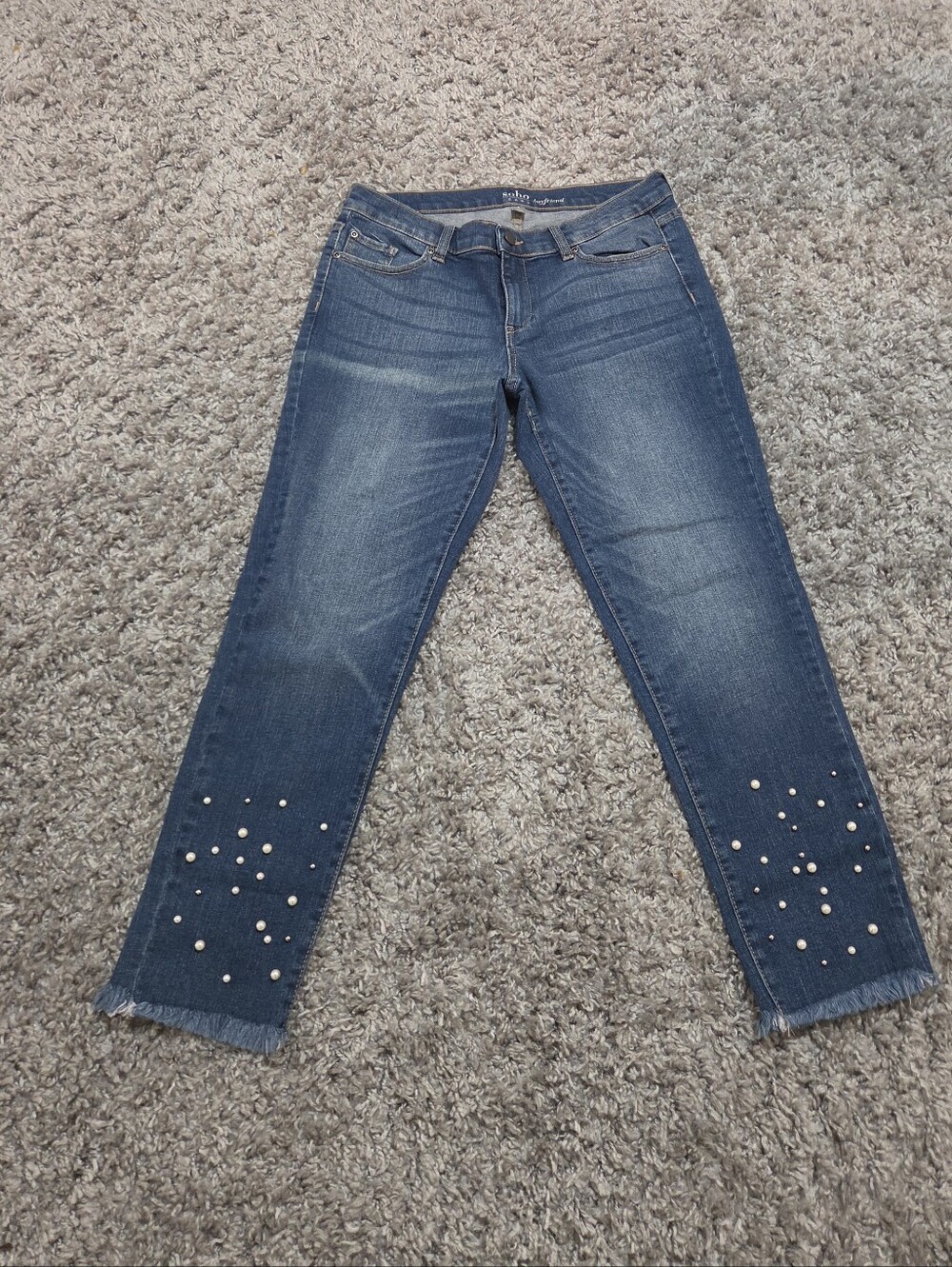 Soho Boyfriend Pearl-Embellished Jeans